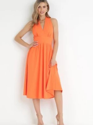 Zdjęcie produktu Pomarańczowa Rozkloszowana Sukienka z Wiązaniem na Szyi Nosalae
