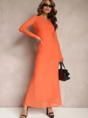 Zdjęcie produktu Pomarańczowa Siateczkowa Sukienka o Taliowanym Kroju z Halką Manemoma