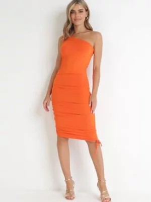 Zdjęcie produktu Pomarańczowa Sukienka Asymetryczna z Marszczeniem na Jedno Ramię Mianie