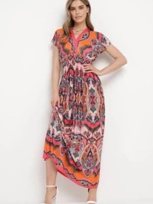 Zdjęcie produktu Pomarańczowa Sukienka Maxi w Stylu Boho z Elastycznej Wiskozy Arnevia