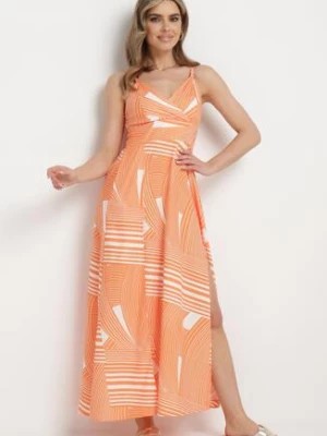 Zdjęcie produktu Pomarańczowa Sukienka z Kopertowym Dekoltem na Regulowanych Ramiączkach z Rozcięciami Jatila