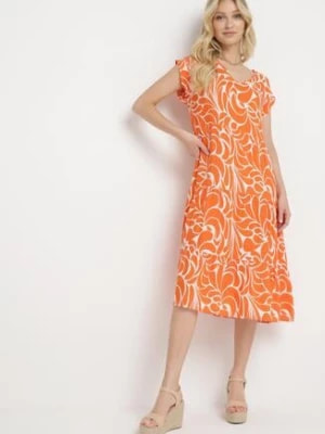Zdjęcie produktu Pomarańczowa Sukienka z Szerokimi Falbanami na Dole i Krótkimi Rękawami z Wiskozy Trioa