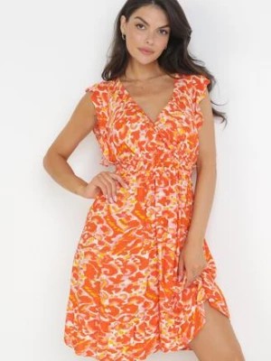 Zdjęcie produktu Pomarańczowa Sukienka z Wiskozy i Gumką w Talii Azreve