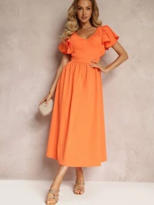 Zdjęcie produktu Pomarańczowa Taliowana Sukienka Maxi z Falbanami Giftis
