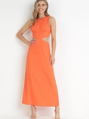 Zdjęcie produktu Pomarańczowa Trapezowa Sukienka Maxi z Wycięciami Amandika