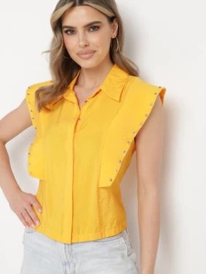 Zdjęcie produktu Pomarańczowa Wiskozowa Koszula bez Rękawów z Ozdobnymi Zakładkami i Rozcięciami Efivet