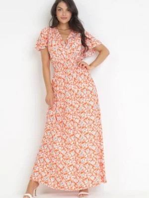 Zdjęcie produktu Pomarańczowa Wiskozowa Sukienka Z Kopertowym Dekoltem i Gumkami w Pasie Seldel