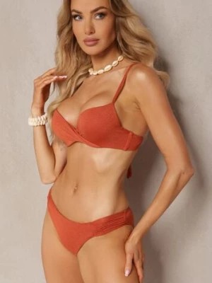 Zdjęcie produktu Pomarańczowe Dwuczęściowe Bikini Biustonosz z Plecionym Przodem na Regulowanych Ramiączkach Majtki Figi Ozdobiony Metaliczną Nicią Karetes