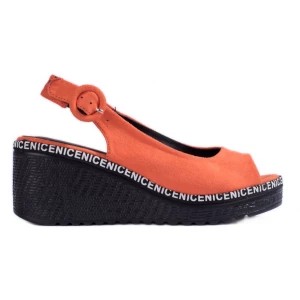Zdjęcie produktu Pomarańczowe sandały na koturnie Shelovet Inna marka