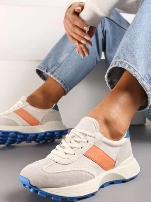 Zdjęcie produktu Pomarańczowe Sneakersy ze Skóry Naturalnej Ozdobione Wstawkami z Ekozamszu Xanthipe