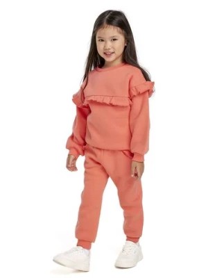 Zdjęcie produktu Pomarańczowe spodnie dresowe dziewczęce z falbanką - Minoti