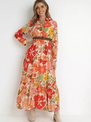 Zdjęcie produktu Pomarańczowo-Beżowa Sukienka Z Paskiem Diomia