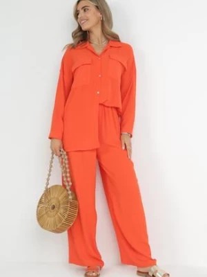Zdjęcie produktu Pomarańczowy 2-częściowy Komplet Oversize z Koszulą i Szerokimi Spodniami Tialla