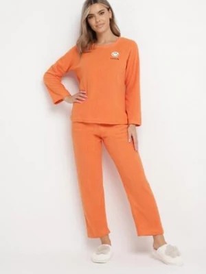 Zdjęcie produktu Pomarańczowy 2-Częściowy Komplet Piżamowy Bluza z Naszywką i Spodnie z Gumką w Pasie Revaxa