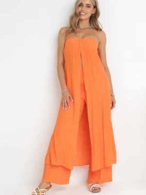 Zdjęcie produktu Pomarańczowy 2-częściowy Komplet Szerokie Spodnie z Gumką i Przedłużany Top Nanisa