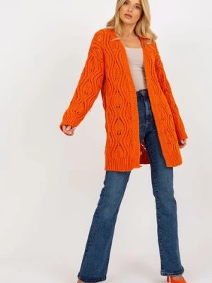 Zdjęcie produktu Pomarańczowy damski ażurowy
kardigan z wełną BADU