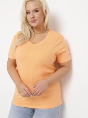Zdjęcie produktu Pomarańczowy T-shirt z Trójkątnym Dekoltem z Elastycznej Bawełny Petunria