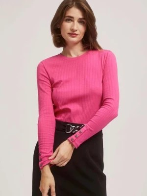Zdjęcie produktu Prążkowana różowa bluzka damska z długim rękawem Moodo