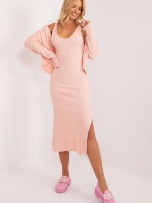 Zdjęcie produktu Prążkowany komplet z dopasowaną sukienką jasny różowy BADU