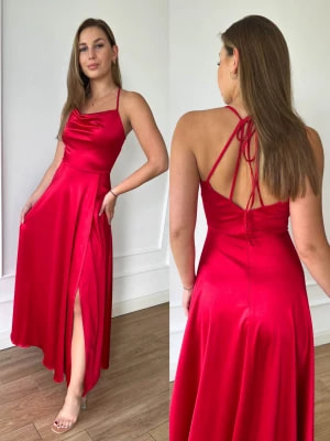 Zdjęcie produktu Satynowa czerwona sukienka elegancka Princess maxi PERFE