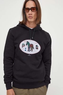 Zdjęcie produktu PS Paul Smith bluza bawełniana męska kolor czarny z kapturem z nadrukiem