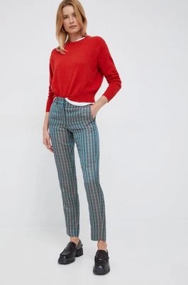 Zdjęcie produktu PS Paul Smith spodnie z domieszką lnu damskie kolor zielony fason chinos medium waist