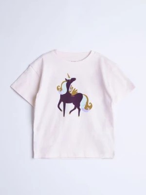 Zdjęcie produktu Pudełkowy t-shirt dziewczęcy - różowy z jednorożcem - Limited Edition