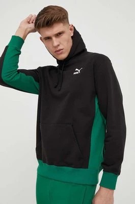 Zdjęcie produktu Puma bluza bawełniana męska kolor czarny z kapturem wzorzysta