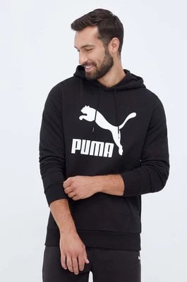 Zdjęcie produktu Puma bluza bawełniana męska kolor czarny z kapturem z nadrukiem