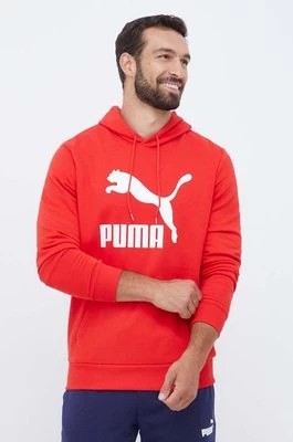 Zdjęcie produktu Puma bluza bawełniana męska kolor czerwony z kapturem z nadrukiem