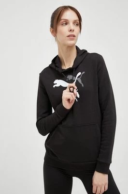 Zdjęcie produktu Puma bluza dresowa kolor czarny z kapturem z nadrukiem