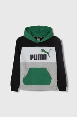 Zdjęcie produktu Puma bluza dziecięca ESS BLOCK TR B kolor zielony z kapturem wzorzysta