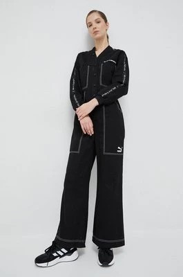 Zdjęcie produktu Puma kombinezon jeansowy kolor czarny bawełniany z dekoltem w szpic