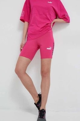 Zdjęcie produktu Puma szorty damskie kolor różowy z nadrukiem high waist