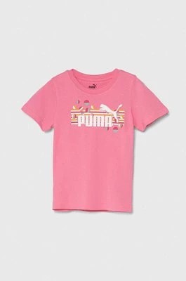 Zdjęcie produktu Puma t-shirt bawełniany dziecięcy ESS+ SUMMER CAMP Tee kolor różowy z nadrukiem