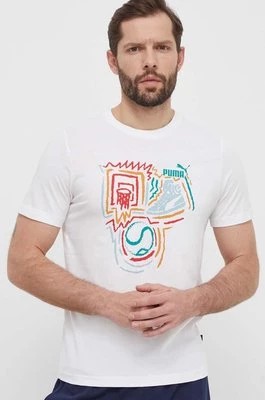 Zdjęcie produktu Puma t-shirt bawełniany męski kolor biały z nadrukiem 680176