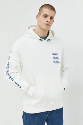 Zdjęcie produktu Quiksilver bluza bawełniana męska kolor biały z kapturem z nadrukiem