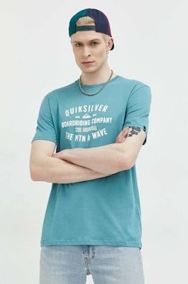 Zdjęcie produktu Quiksilver t-shirt bawełniany kolor turkusowy z nadrukiem
