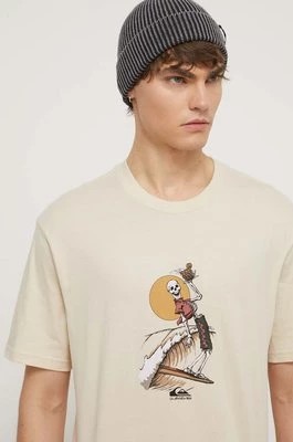 Zdjęcie produktu Quiksilver t-shirt bawełniany męski kolor beżowy z nadrukiem