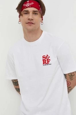 Zdjęcie produktu Quiksilver t-shirt bawełniany męski kolor biały z nadrukiem