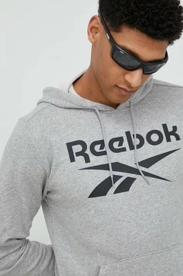 Zdjęcie produktu Reebok bluza męska kolor szary z kapturem z nadrukiem