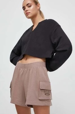 Zdjęcie produktu Reebok Classic szorty damskie kolor brązowy z aplikacją high waist