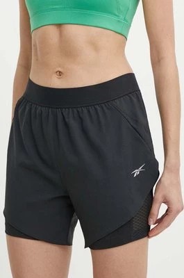 Zdjęcie produktu Reebok szorty do biegania kolor czarny gładkie high waist 100075412