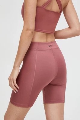 Zdjęcie produktu Reebok szorty do jogi kolor różowy gładkie high waist