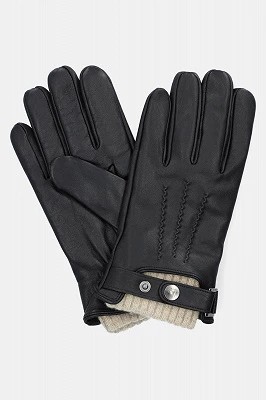Zdjęcie produktu Rękawiczki Czarne Skórzane z Kremowym Ściągaczem Touch Lancerto