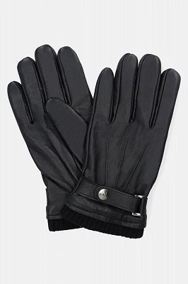 Zdjęcie produktu Rękawiczki Czarne Skórzane ze Ściągaczem Touch Lancerto