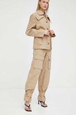 Zdjęcie produktu Remain spodnie damskie kolor beżowy szerokie high waist