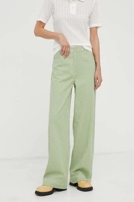 Zdjęcie produktu Remain spodnie damskie kolor zielony proste high waist
