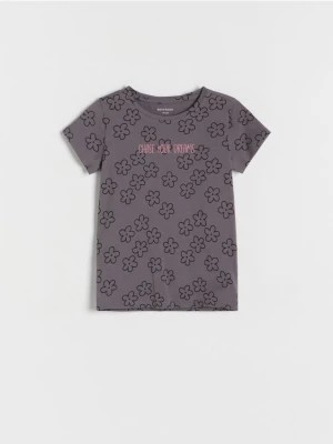 Zdjęcie produktu Reserved - Bawełniany t-shirt we kwiatki - ciemnoszary