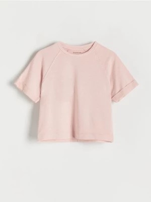 Zdjęcie produktu Reserved - Bawełniany t-shirt z efektem sprania - brudny róż